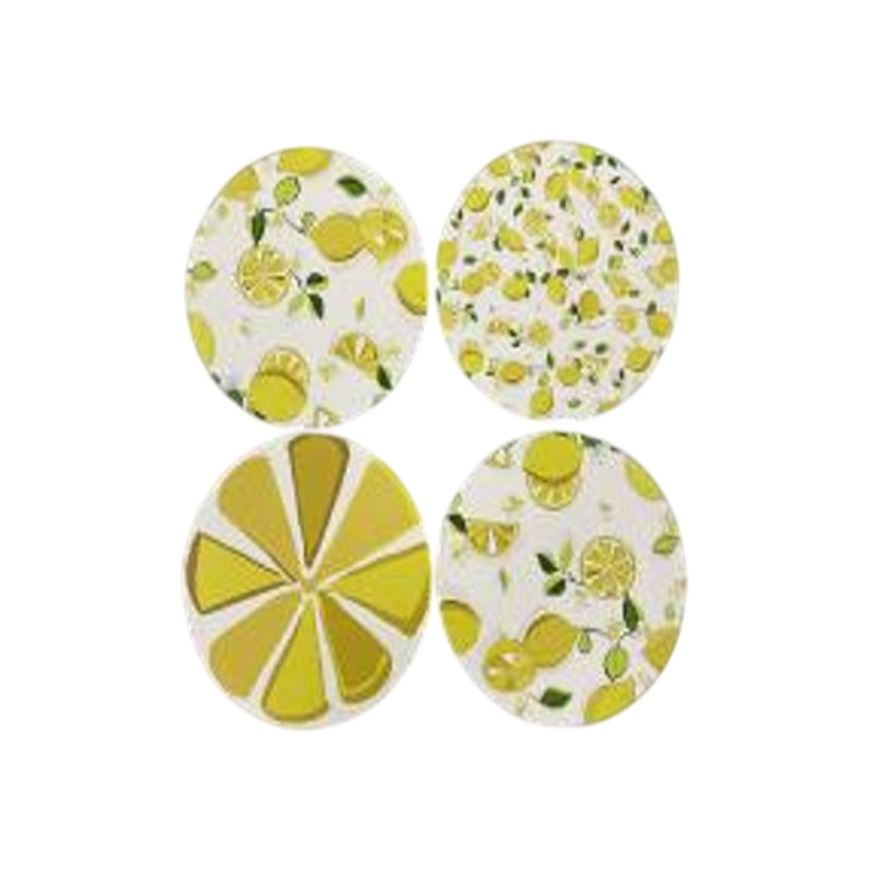 Danny Home 4Pc Ceramic Coaster Set-10Cm -Lemon Printed Design-Multicolour