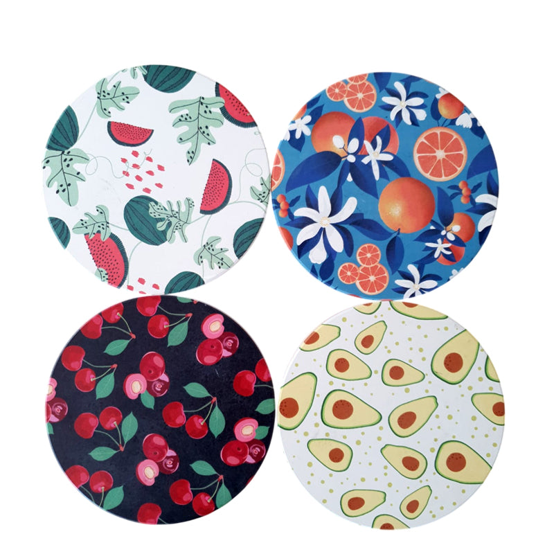 Danny Home 4Pc Porcelain Coaster Set-10Cm -Mix Fruite Printed Design-Multicolour