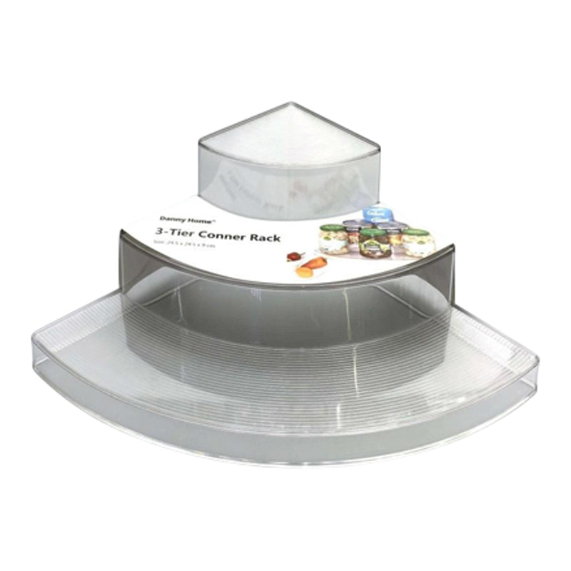 Danny Home Platic 3 Step Kitchen Corner Rack-24.2X24.5X9Cm-Clear
