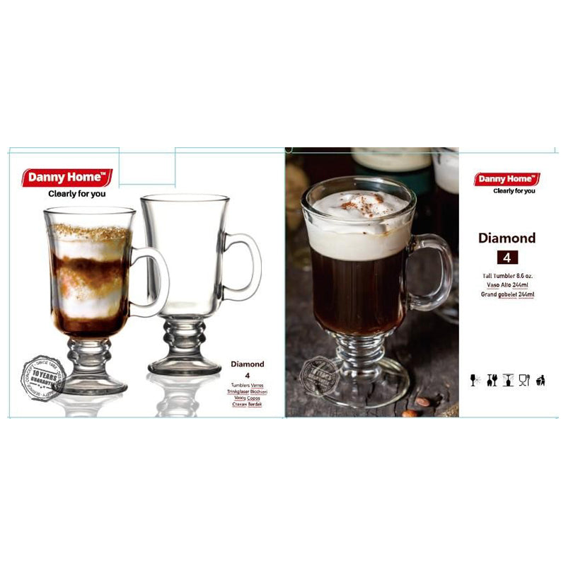 Danny Home Glass Mug 4Pcs/Color Box Unit:Set 244Ml 8.6Oz-Clear