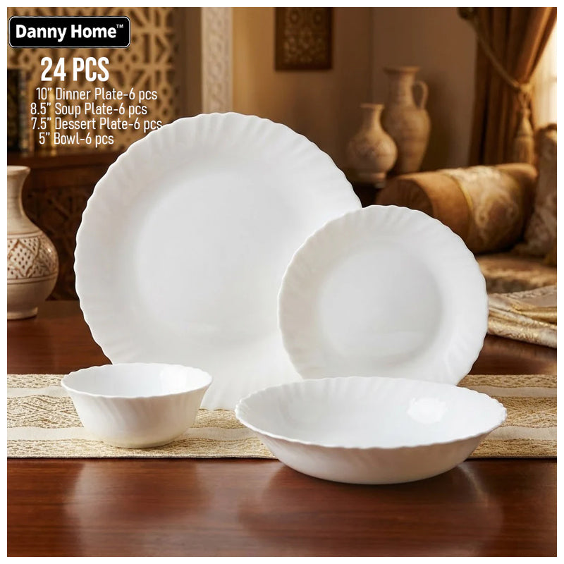 Danny Home 24 Pieces Opalware Dinner Set Round-White