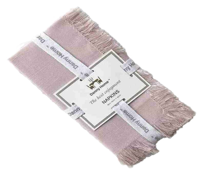 Danny Home 4-Piece Polyester Dining Napkin Set-Fringe Border-45X45Cm-Pink