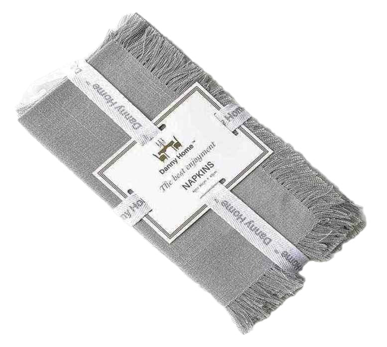 Danny Home 4-Piece Polyester Dining Napkin Set-Fringe Border-45X45Cm-Gray