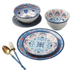 Danny Home 24-Piece Ceramic Dinner Set – 6 Dinner Plates, 6 Soup Plates, 6 Dessert Plates, 6 Bowls-Multicolor