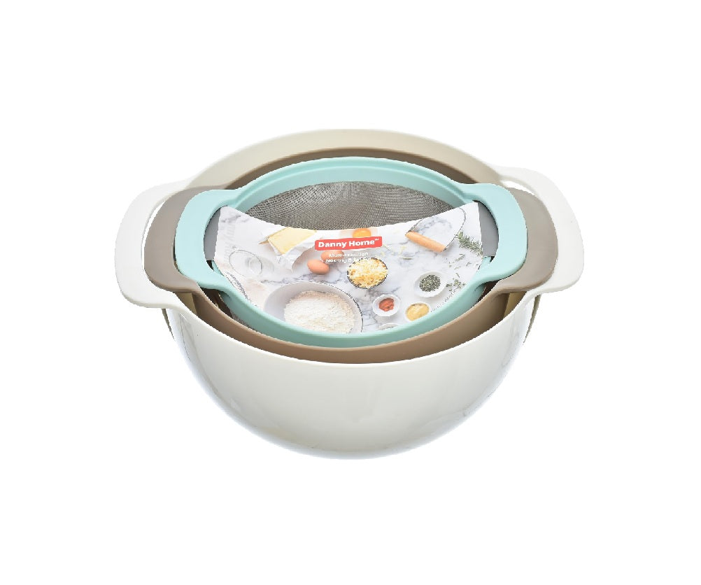 Danny Home 3-Piece Plastic Mixing Bowl Set-32X25.5X12.5Cm-Multicolor