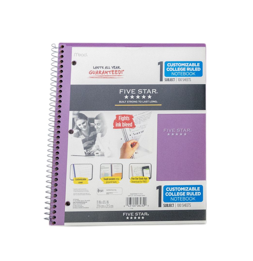 Five Star Customizable Spiral Notebooks (1-Subject, College Ruled) Purple