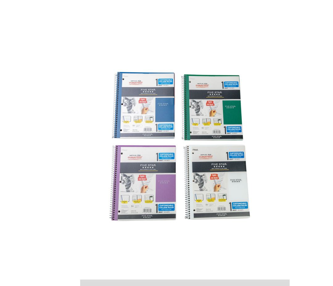 Five Star Customizable Spiral Notebooks (1-Subject, College Ruled) White