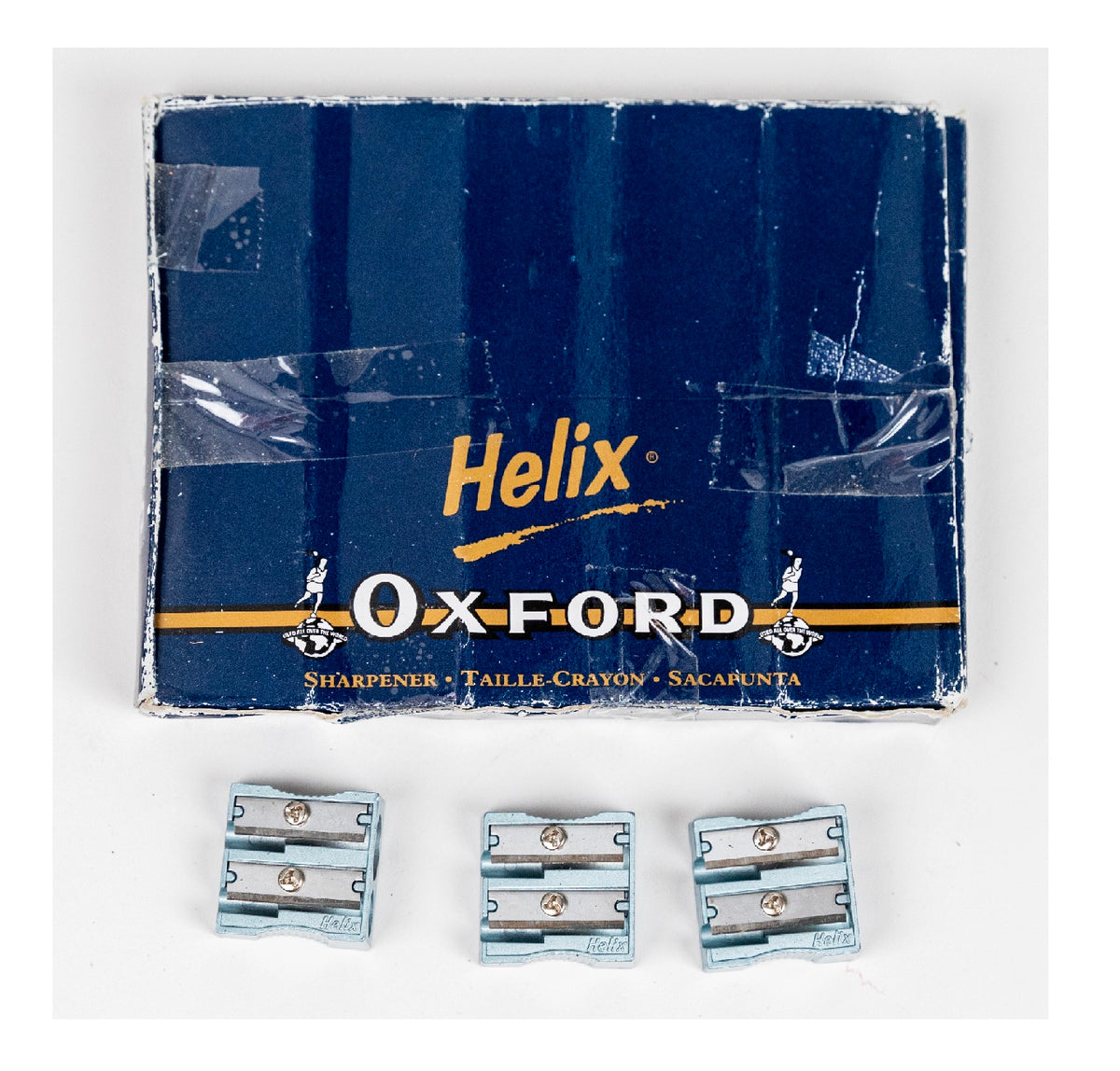 Helix Oxford Metal Wedge Pencil Sharpeners.-Blue