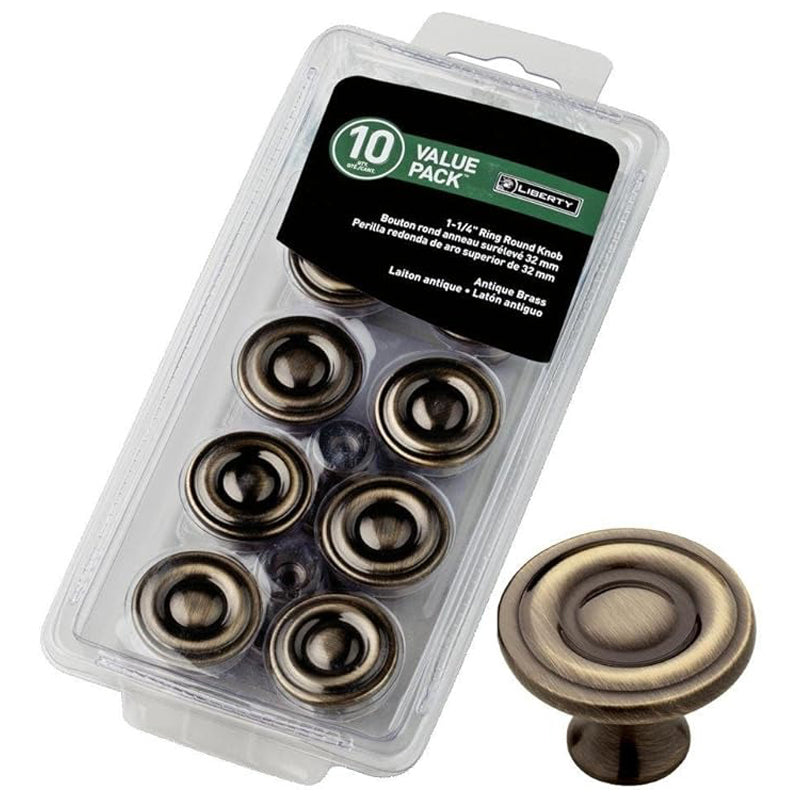 Liberty Ab Rnd Cab Knob 1-1/4" 10Pk-Antique Brass