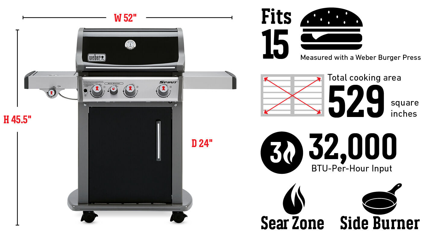 Spirit E-330 Liquid Propane Gas Grill - Black