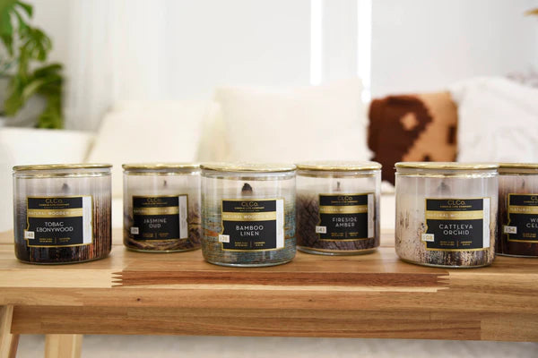 Fireside amber Natural Wooden Wick Glass Jar Candle