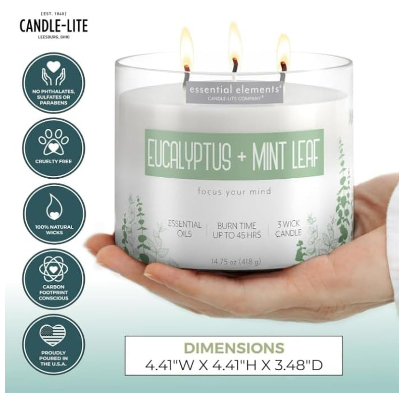 Candle-Lite Candle Esel 9Oz Eucalypt & Mint Leaf-White