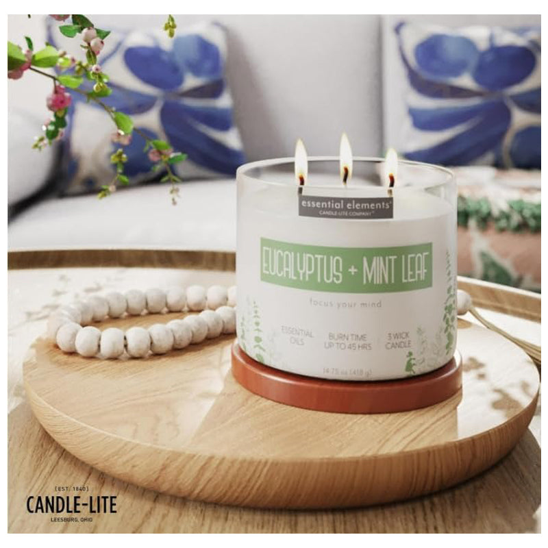 Candle-Lite Candle Esel 9Oz Eucalypt & Mint Leaf-White