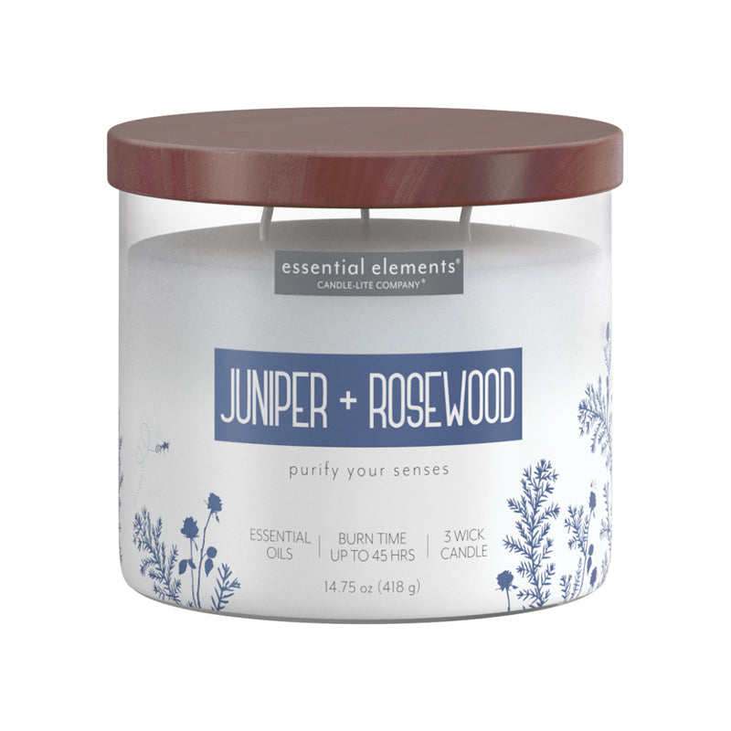 Candle Light Candle ESEL 14.75Oz Juniper & Rose Wood-White