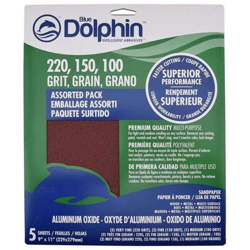 Blue Dolphin Aluminium Oxide 9X11 Sheets 5Pk Asstd-Multi-Color