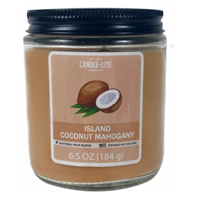 Candle Light Jar Candle With Top Lid 6.5Oz Island Coconut Mahogany Scent-Brown
