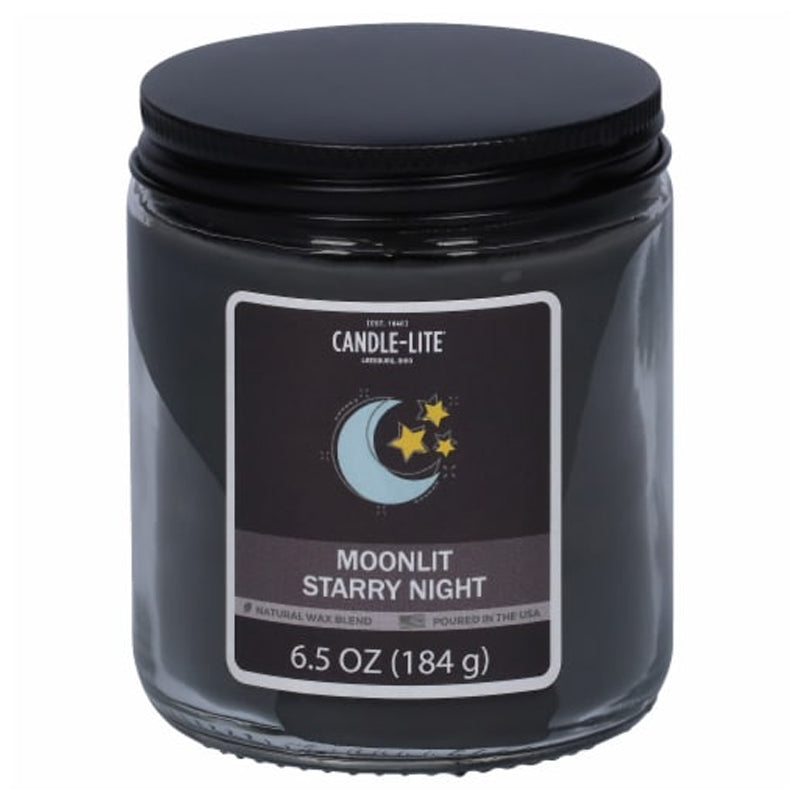 Candle Light Jar Candle With Top Lid 6.5Oz Moonlit Starry Night Scent-Black