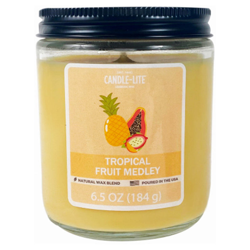 Candle Light Jar Candle With Top Lid 6.5Oz Tropical Fruit Medley Scent-Yellow