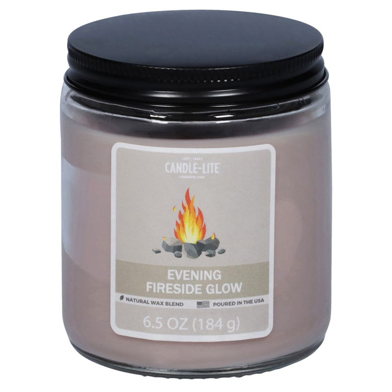 Candle Light Jar Candle With Top Lid 6.5Oz Evening Fireside Glow Scent-Grey