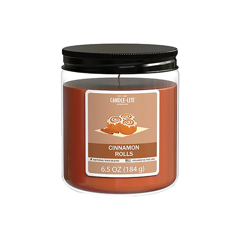 Candle Light Jar Candle With Top Lid 6.5Oz Cinnamon Rolls Scent-Brown