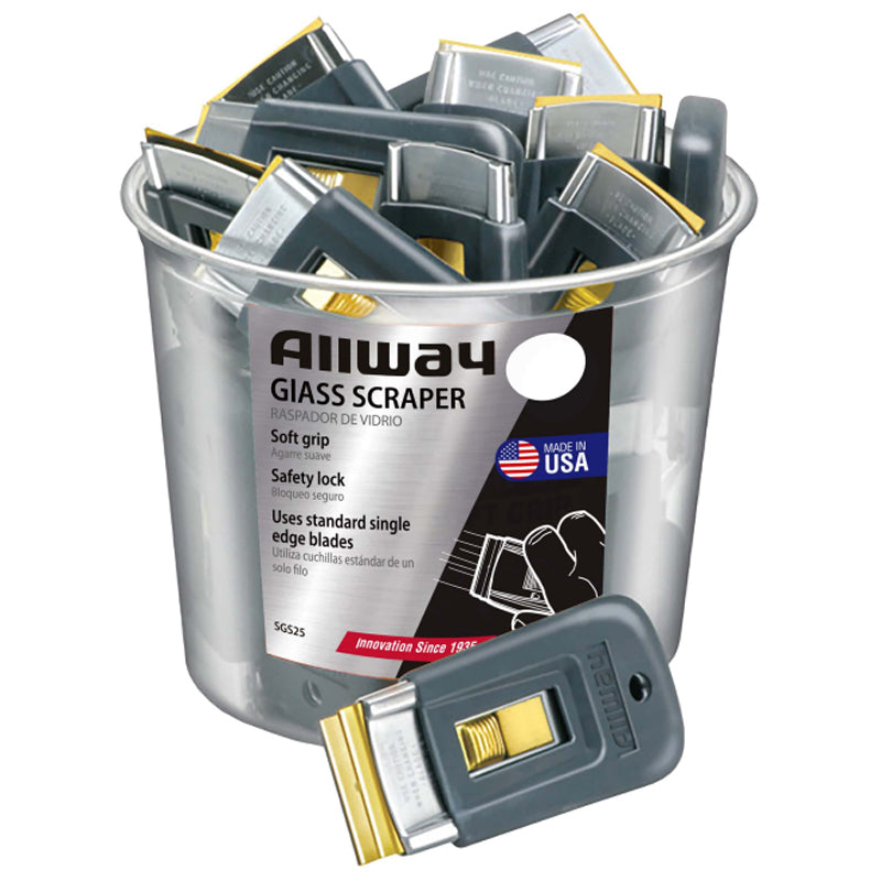 Allway Glass Scraper 5 Blades 1.5" Soft Grip-Black
