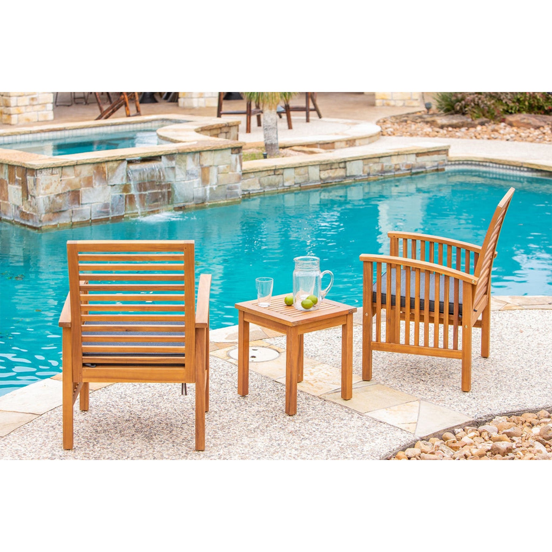 3 Pieces Chat Set with Slat End Table
