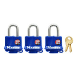 Master Weather Proof Padlock 1-1/2" 3PK-Blue