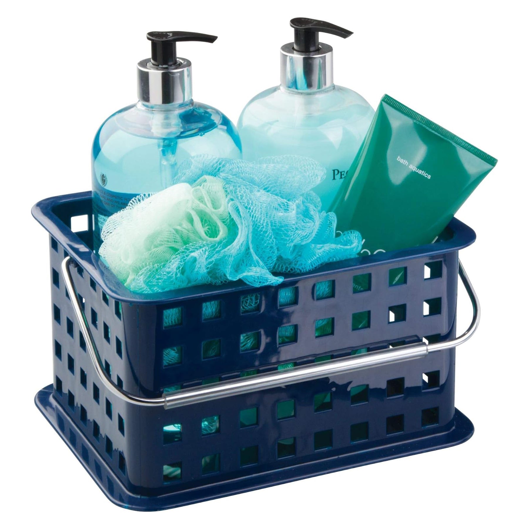 BPA-Free Plastic Small Stackable Basket with Handle - 5.3" x 8.8" x 6.9", Navy
