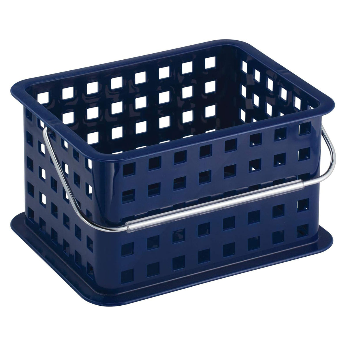 BPA-Free Plastic Small Stackable Basket with Handle - 5.3" x 8.8" x 6.9", Navy