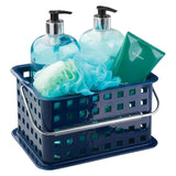 BPA-Free Plastic Small Stackable Basket with Handle - 5.3" x 8.8" x 6.9", Navy