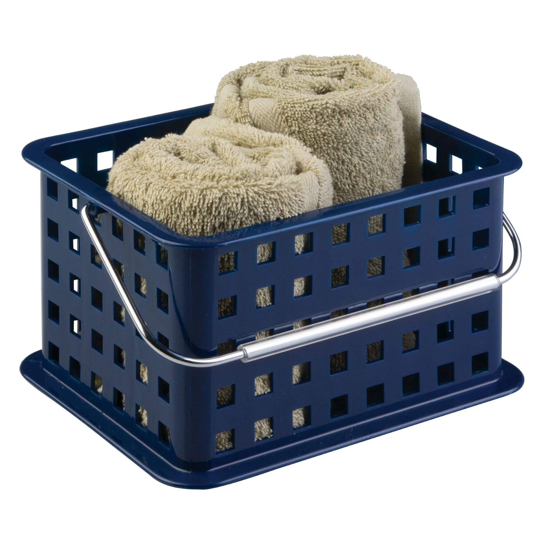 BPA-Free Plastic Small Stackable Basket with Handle - 5.3" x 8.8" x 6.9", Navy