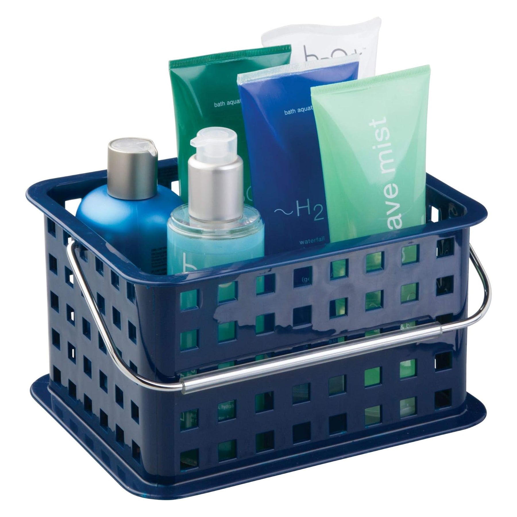 BPA-Free Plastic Small Stackable Basket with Handle - 5.3" x 8.8" x 6.9", Navy