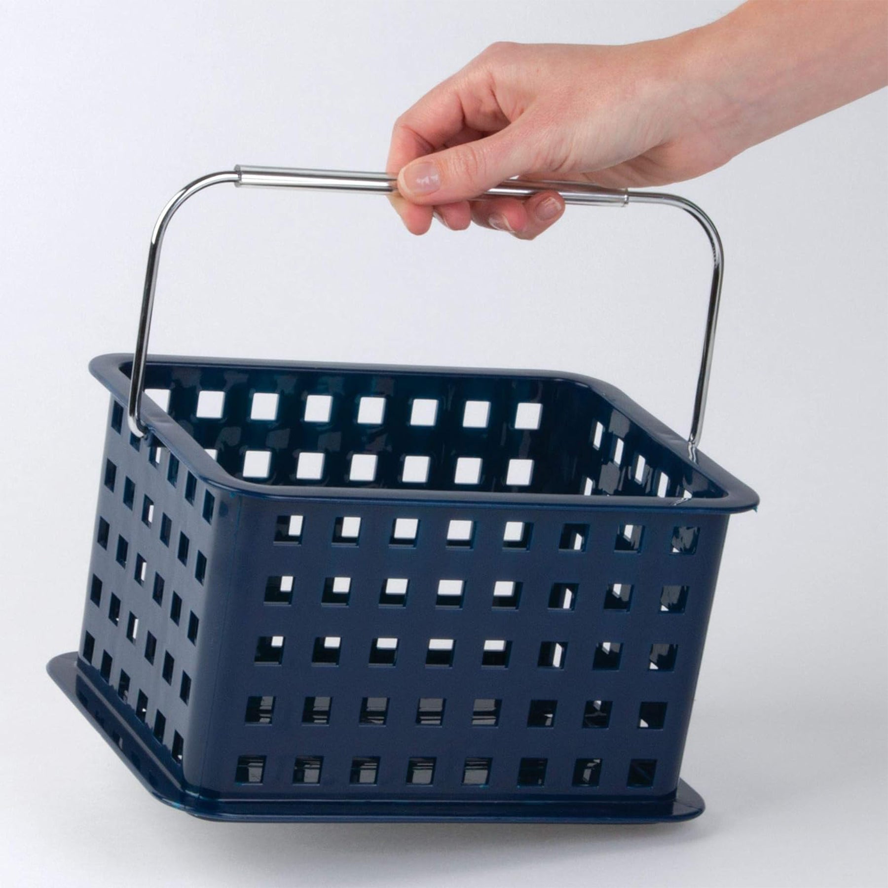 BPA-Free Plastic Small Stackable Basket with Handle - 5.3" x 8.8" x 6.9", Navy