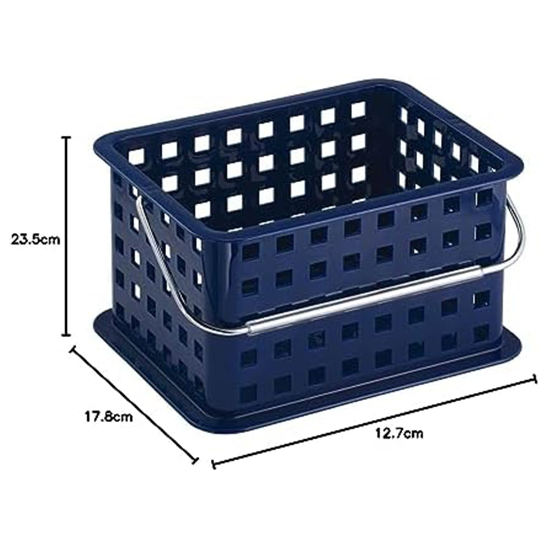 BPA-Free Plastic Small Stackable Basket with Handle - 5.3" x 8.8" x 6.9", Navy