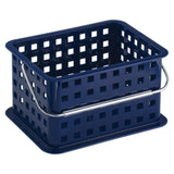BPA-Free Plastic Small Stackable Basket with Handle - 5.3" x 8.8" x 6.9", Navy