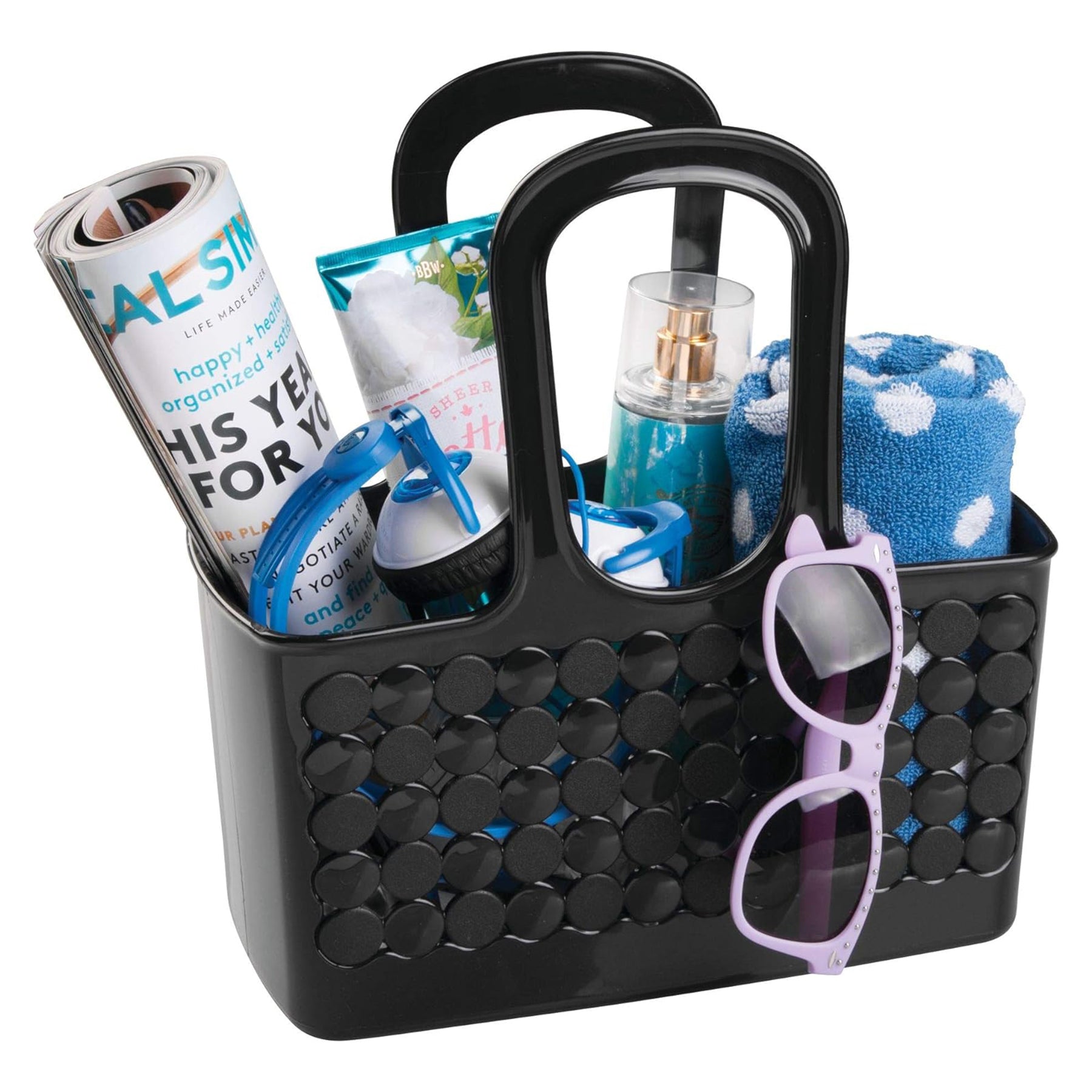 Plastic Divided Shower Caddy Tote , Black, Small