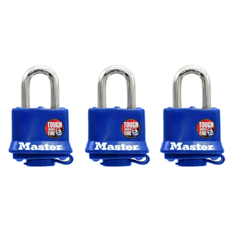 Master Lock Weather Proof Padlock 1-1/2" 3Pk - Blue