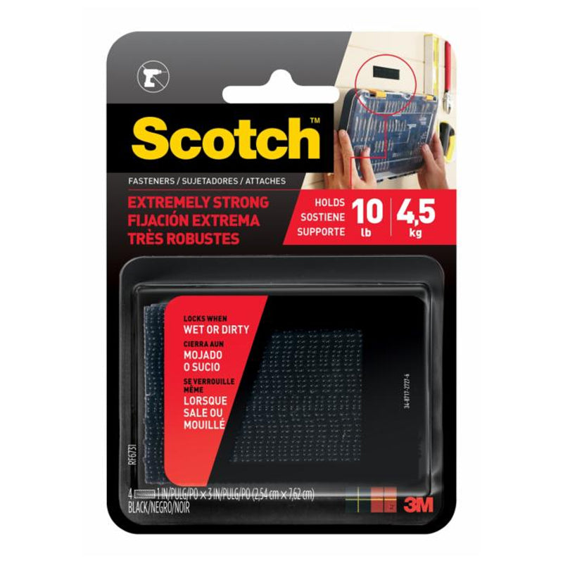 Scotch  Reclosable Extreme Fastener Strip 1X3 Inch 2 Pieces-Black