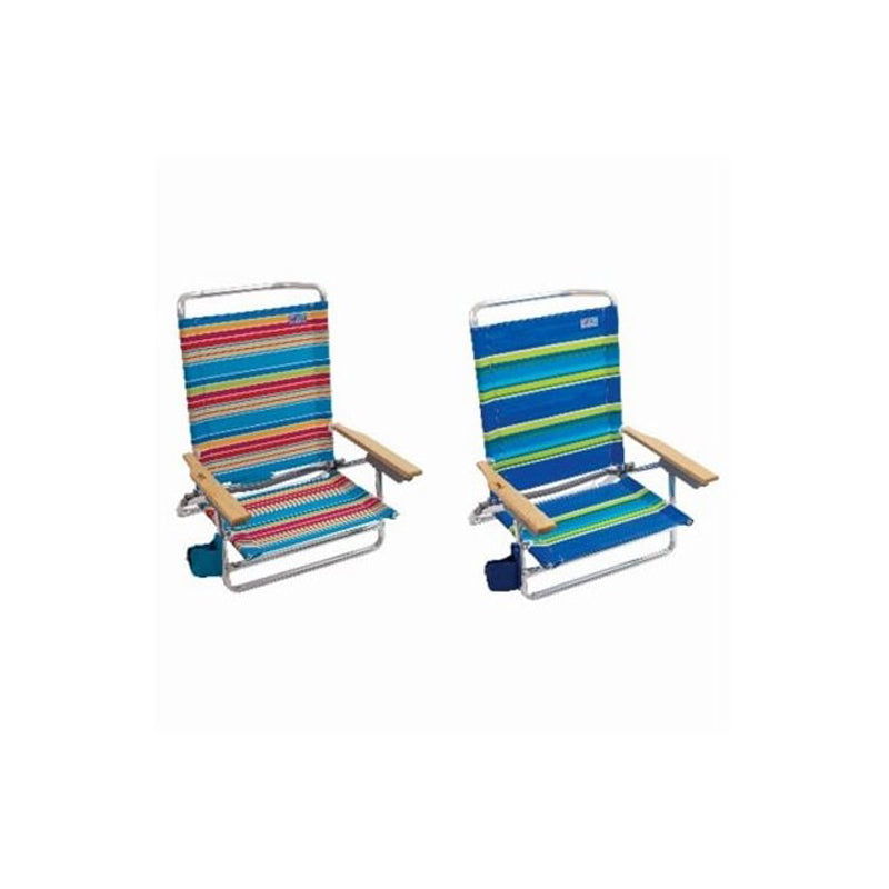 Four Seasons Courtyard 5 Position Stripe Sand Chair-Blue & Red