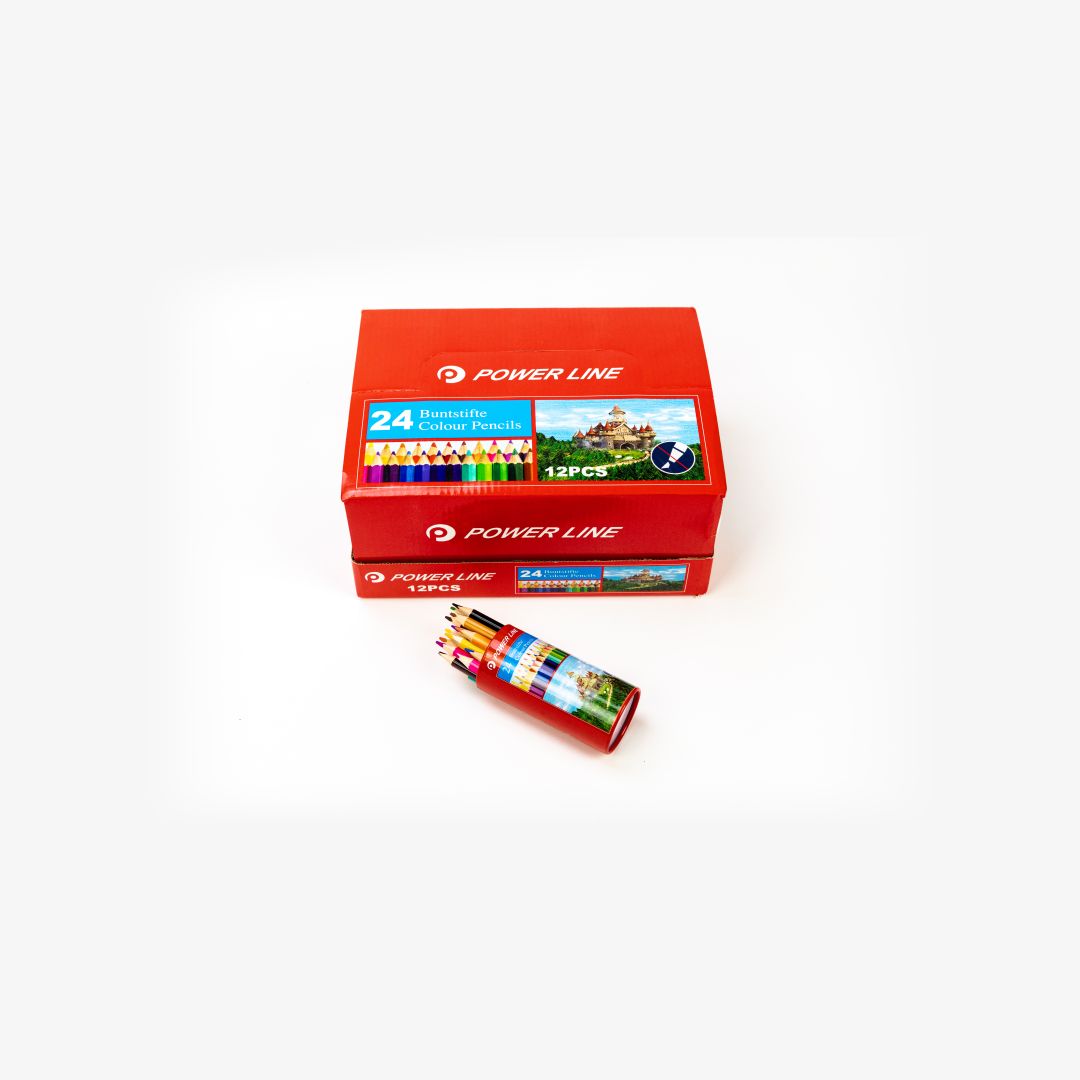 Power Line 24 Buntstifte Colour Pencils Round Metal Tin-Multicolor