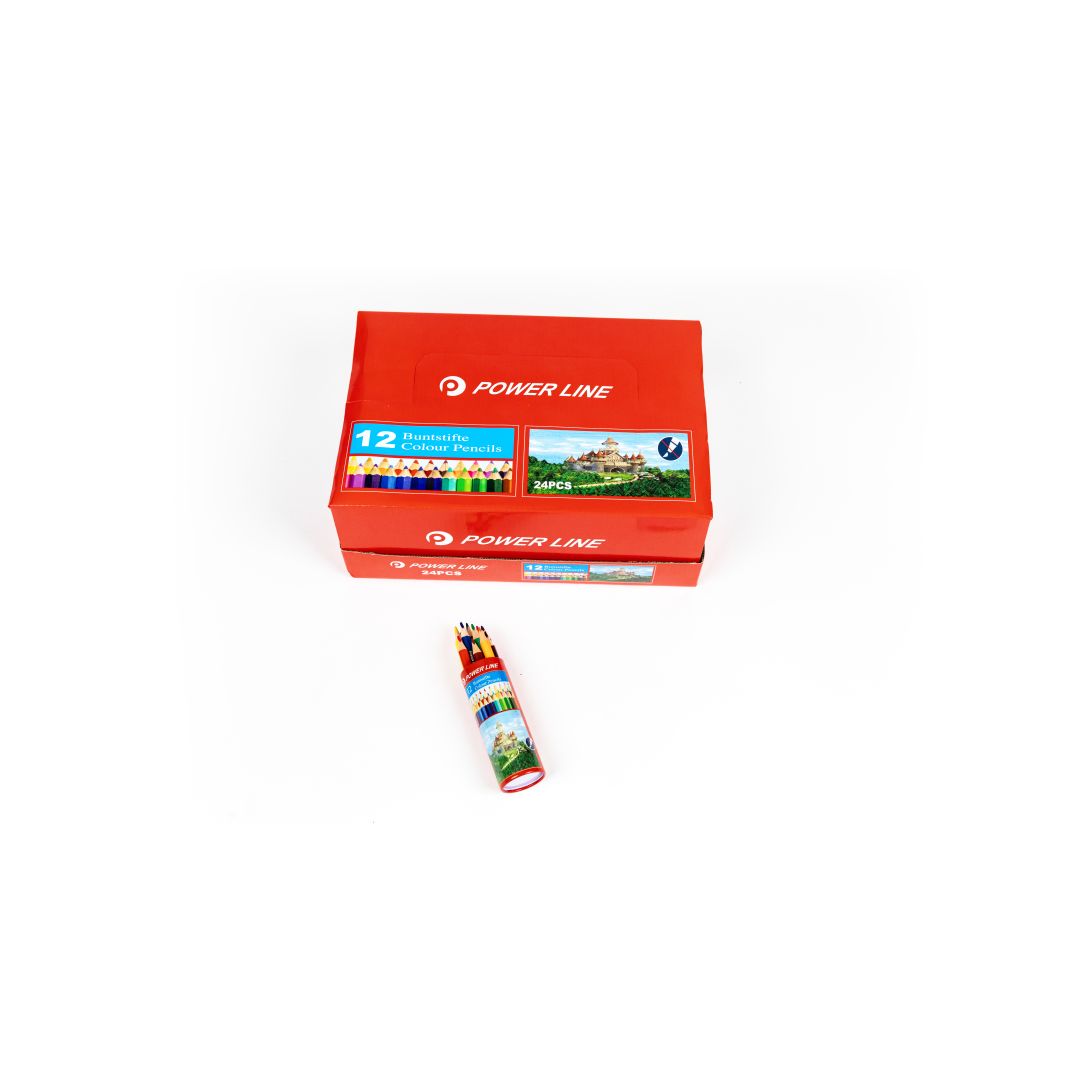 Power Line 12 Buntstifte Colour Pencils Round Metal Tin-Multicolor