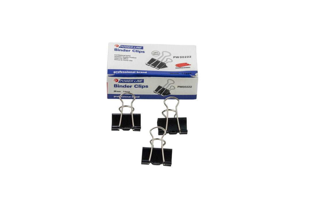 Power Line Metal Binder Clips 25 Mm Set Of 12-Black