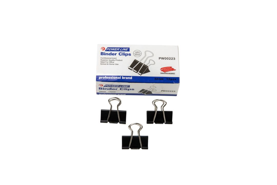 Power Line Metal Binder Clips 32 Mm Set Of 12-Black