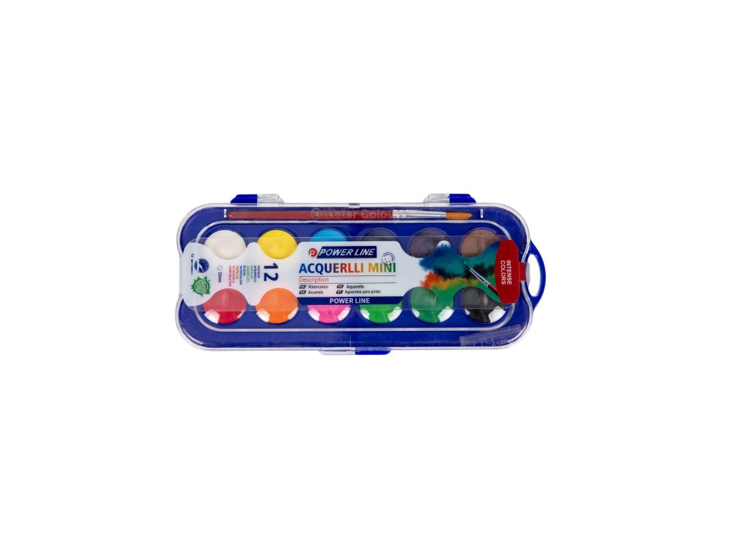 Power Line Acquerelli Mini Watercolor Paint Set 0F 12-Multicolor