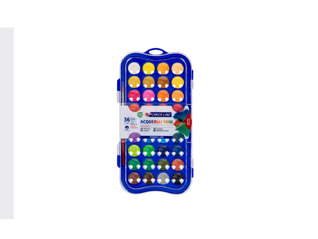 Power Line Acquerelli Mini Watercolor Paint Set 0F 36-Multicolor