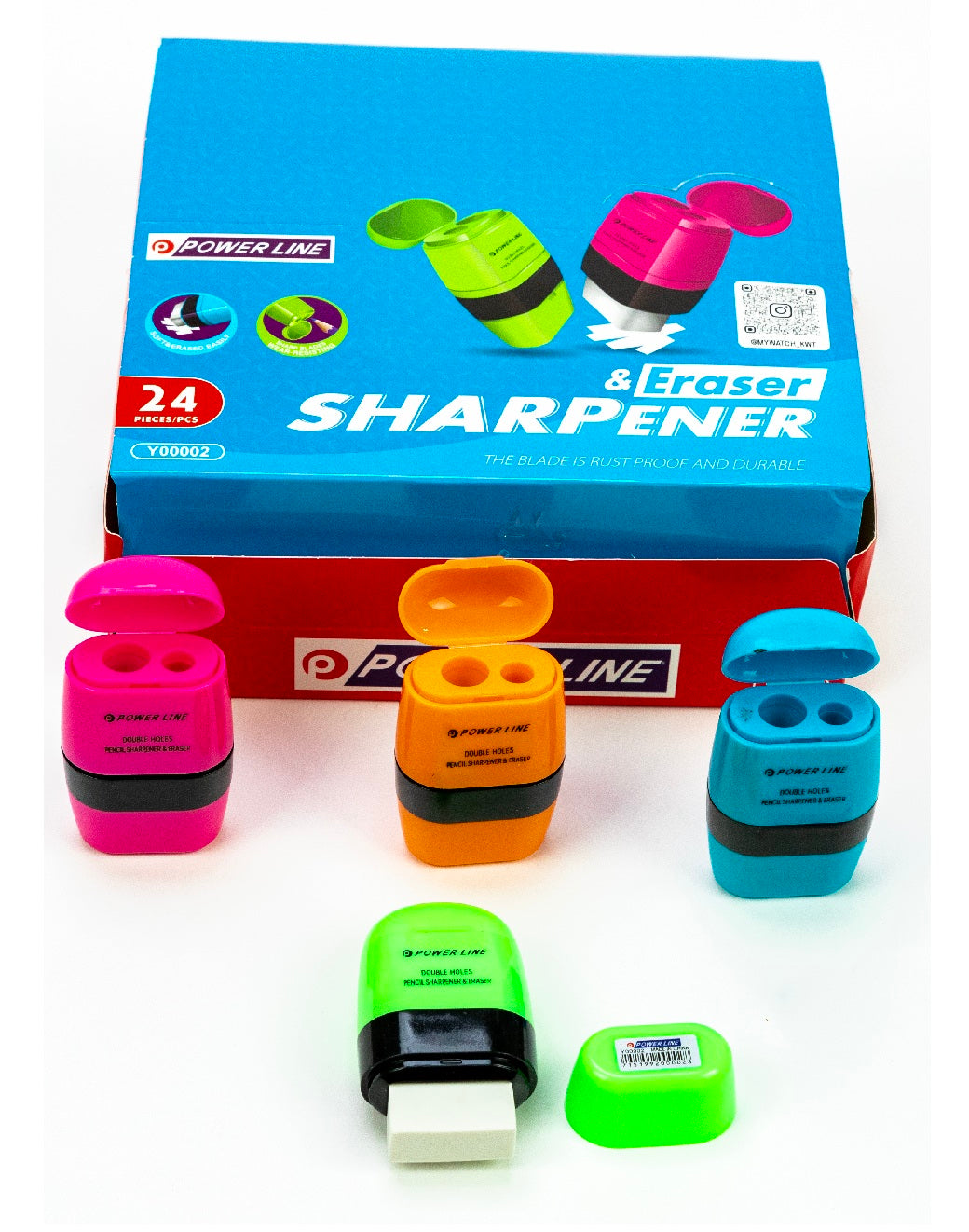 Power Line 2-In-1 Dual Sharpener & Eraser Combo Set Orange