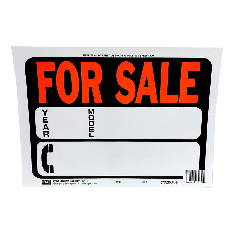 Hy Ko Sign Auto For Sale 9X12-Multicolor