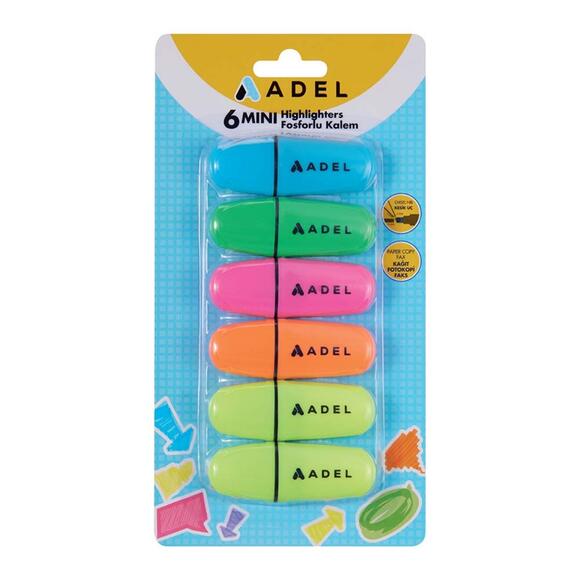 Adel Highlighter Pen Set Mini 6-Pack -Multicolor