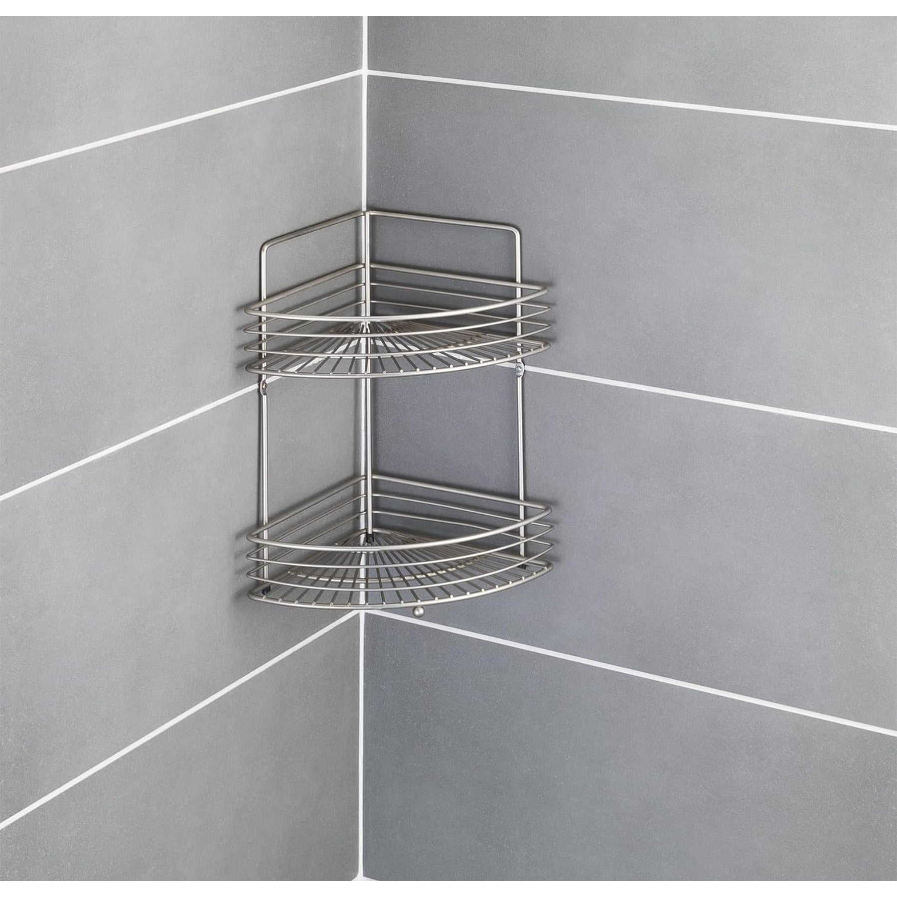 Milano Corner Rack with 2 Shelves, Metal, Silver, 22 x 31,5 x 37 cm