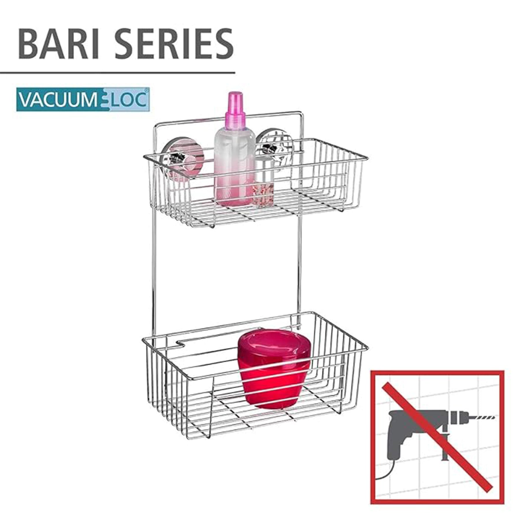 Vacuum-Loc 2-Tier wall rack Bari Steel, 10.2 x 15 x 6.7 inch, Chrome